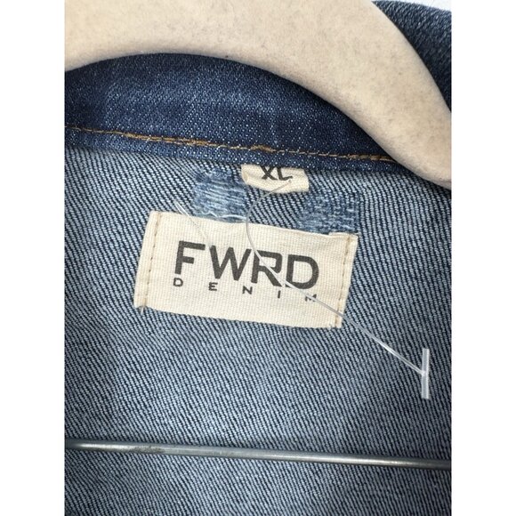 FWRD Patchwork Grunge Paint Splatter Jean Jacket Women XL Blue Skater Retro Y2K - Picture 3 of 10
